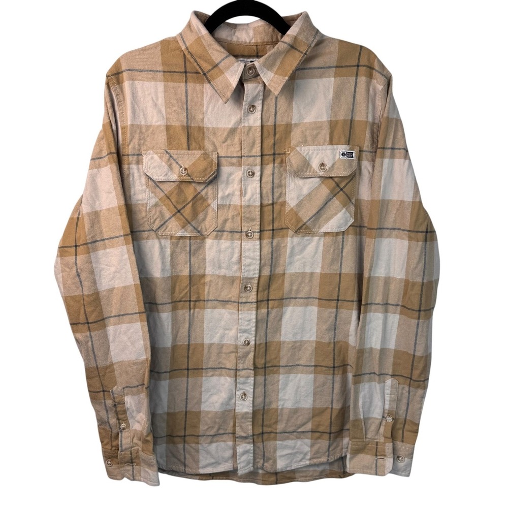 Salty Crew Mens Button Up Shirt L Large Flannel Plaid Beige Long Sleeve - Picture 2 of 13